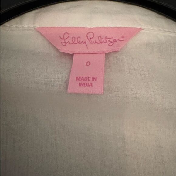 Lilly Pulitzer Solid White Cruiser Camp Shirt Gold Button Front 100% Cotton 0 - Picture 4 of 7